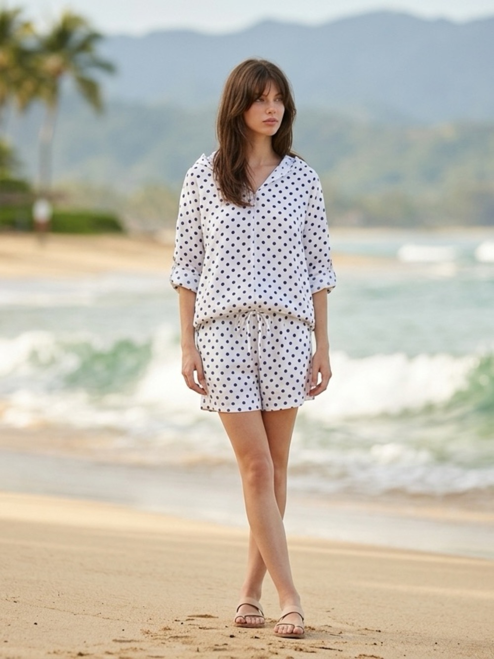 Eternelle Black& White Polka Dot Cotton Shirt or Cover Up ONLY Beach